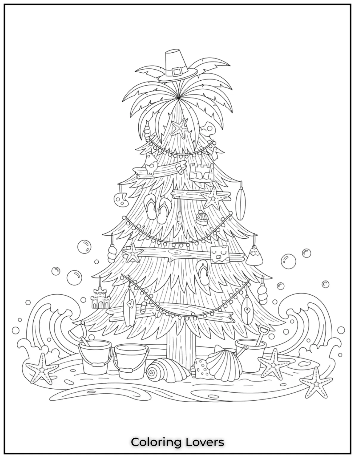 Free Printable Christmas Tree Coloring Pages 50 Who says Christmas decorations cant be beach themed I loved designing this unique take on a festive tree 2