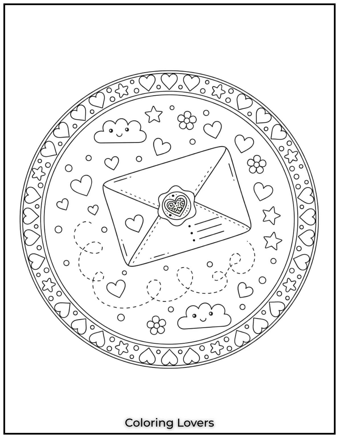 A letter full of love sealed with hearts and floating through the air. Its a sweet reminder that love travels far and wide