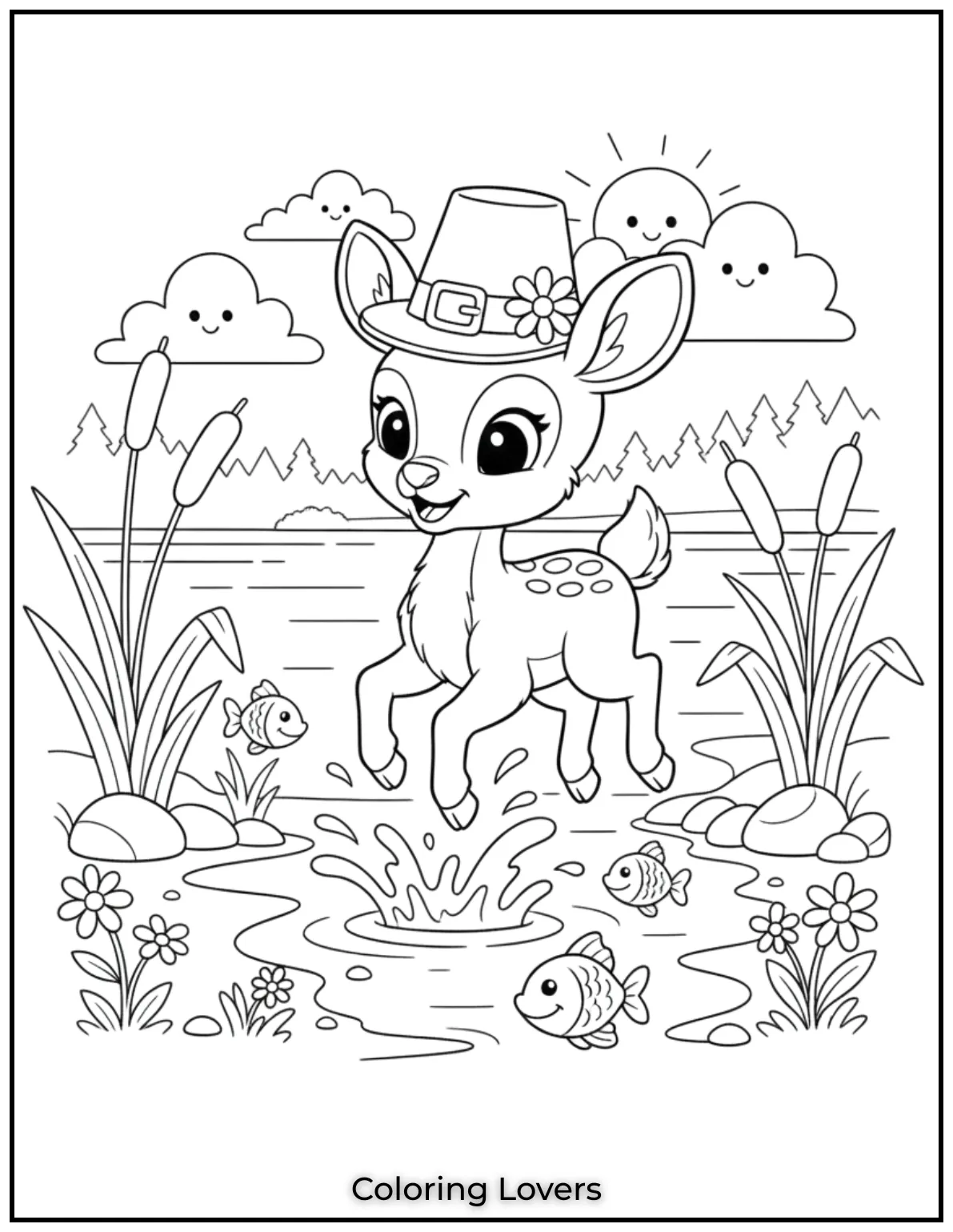 A playful baby deer hops near the waters edge. Theres energy and motion here kids will love