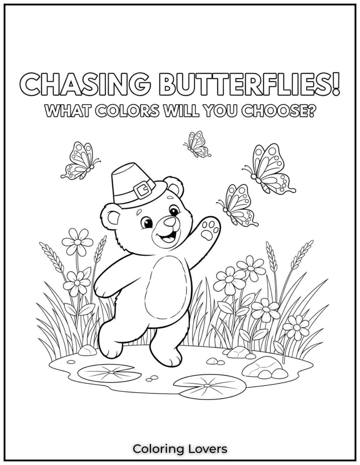Chasing butterflies is the best kind of game. This cute bear is full of wonder what colors will you choose