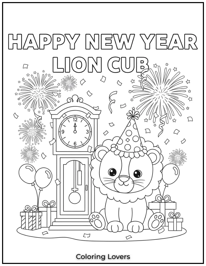 Get ready to ring in the New Year with this playful lion cub and its festive party hat. The clock is almost at midnight can you feel the