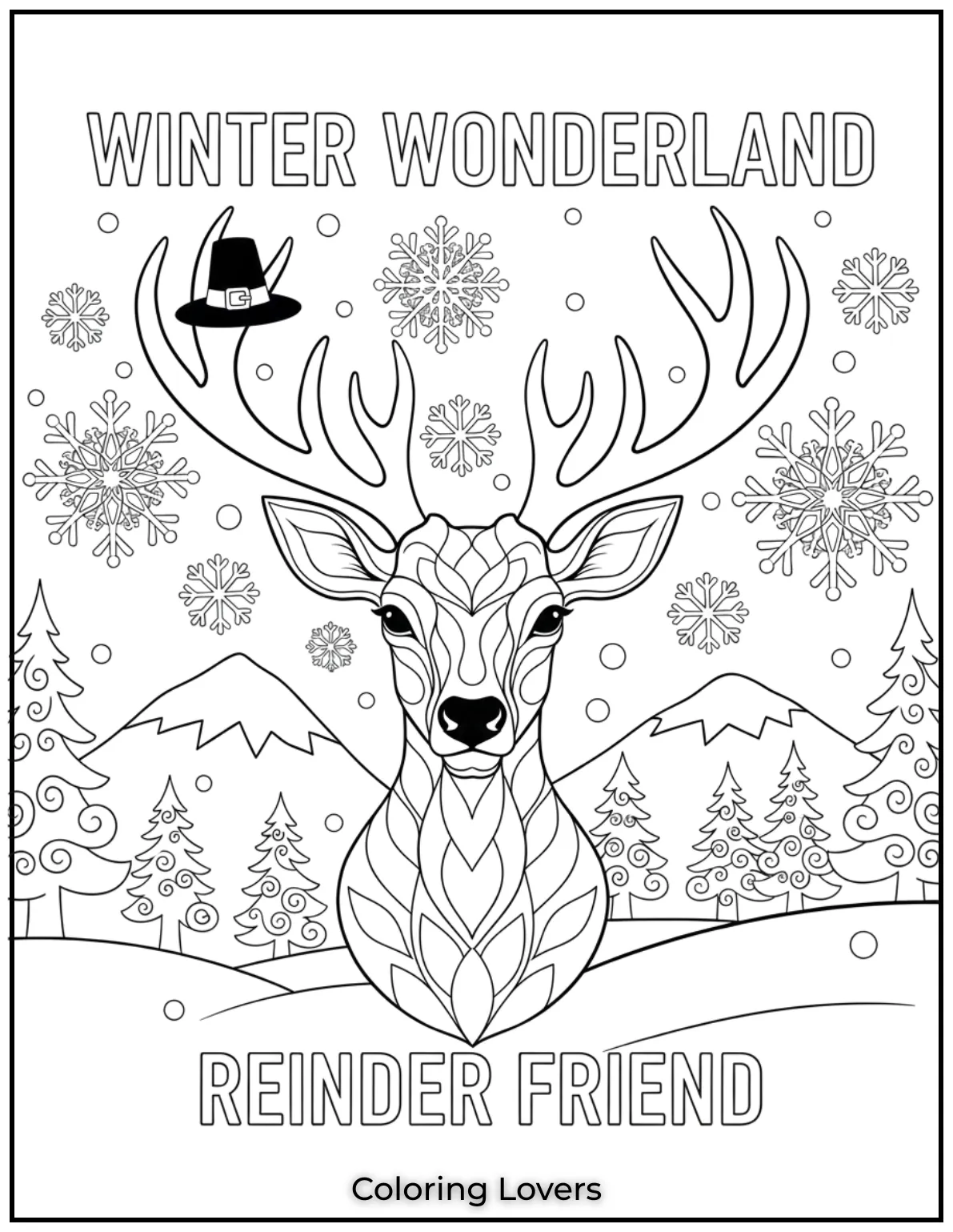 Graceful antlers bloom with mandala leaf patterns. A calming page made just for adult creativity 2