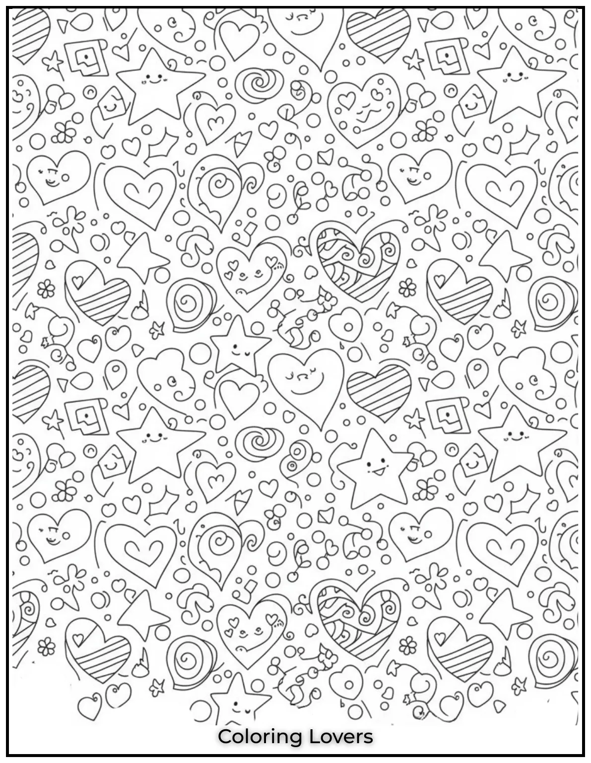 Hearts stars and shapes all waiting for their own vibrant color. Theres so much love on this page…