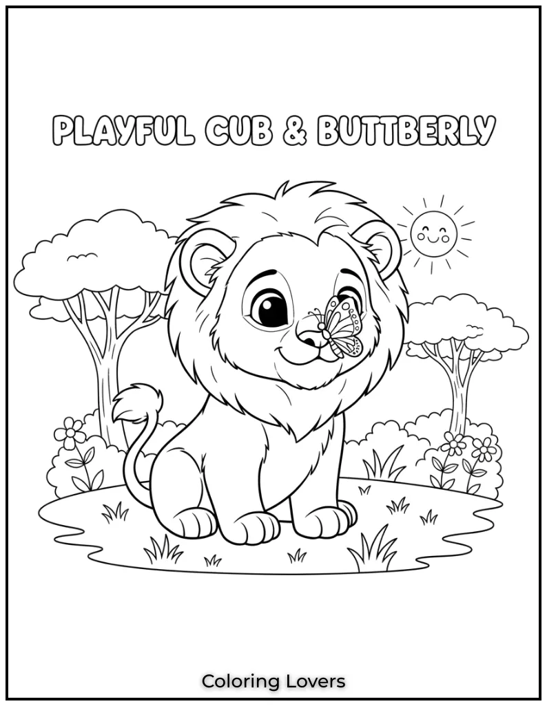 How precious is this lion cub with a butterfly resting on his nose Its a perfect blend of natures beauty and playful curiosity