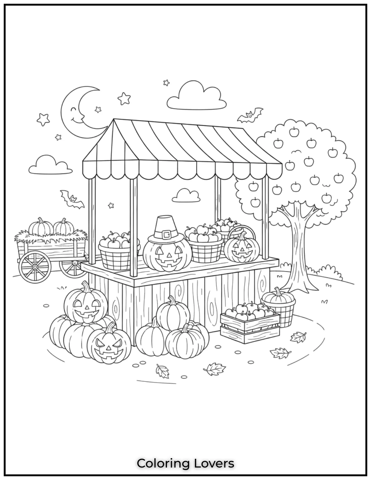 I designed this little farm stand brimming with pumpkins and apples to capture the spirit of a busy harvest day