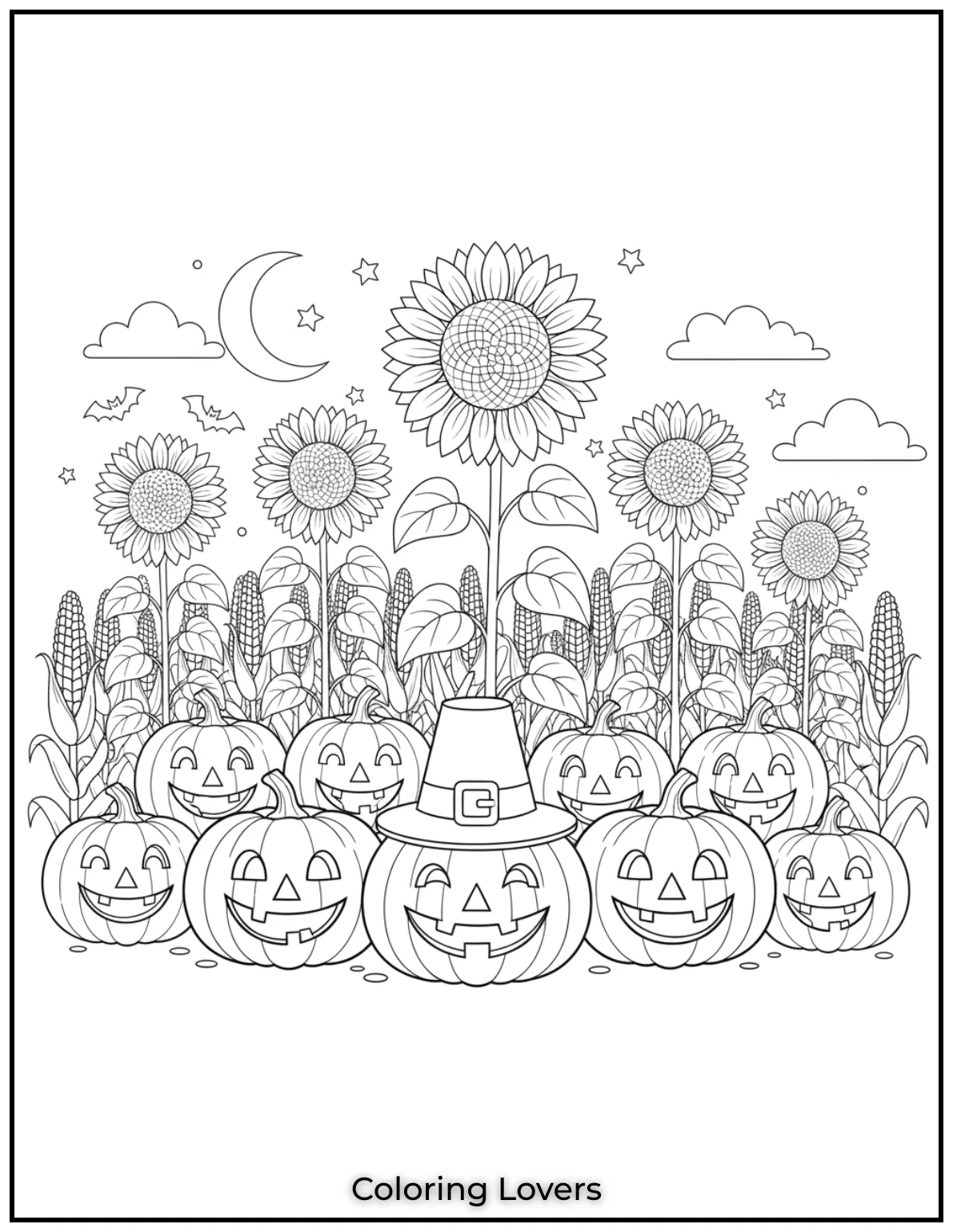 I loved drawing these pumpkins with tall sunflowers and corn in the background. This harvest scene is perfect for celebrating the beauty of fall