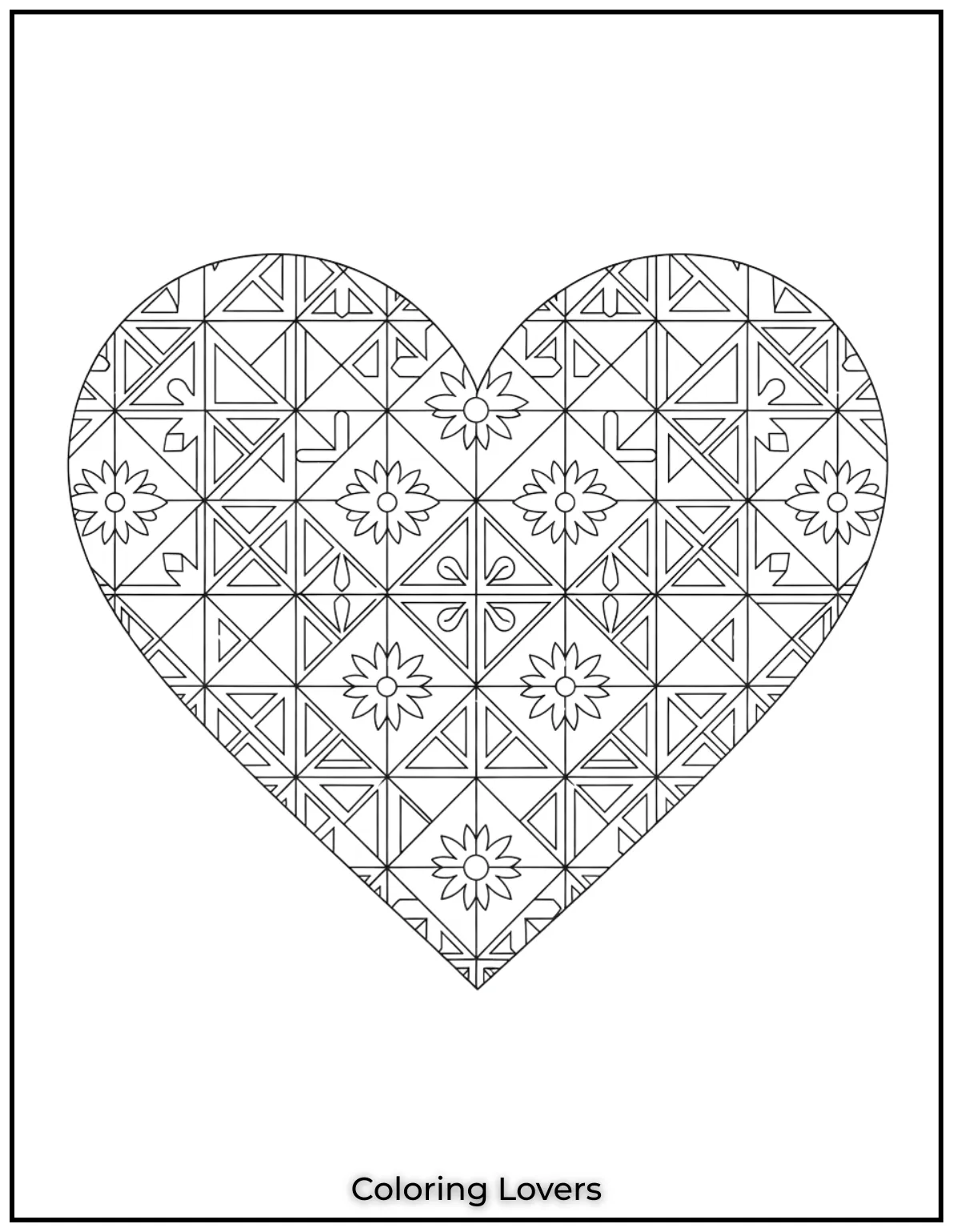 The intricate geometric pattern of this heart invites a playful blend of colors