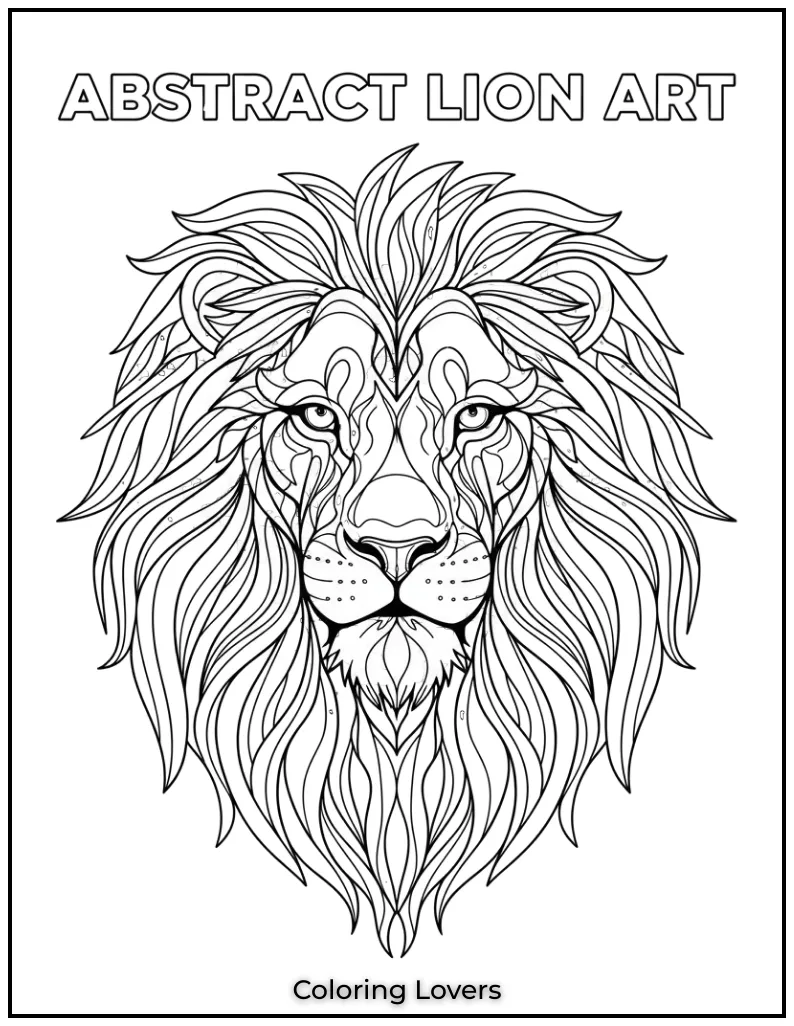 This abstract lion design offers fluid shapes and dynamic patterns perfect for adults seeking a creative escape