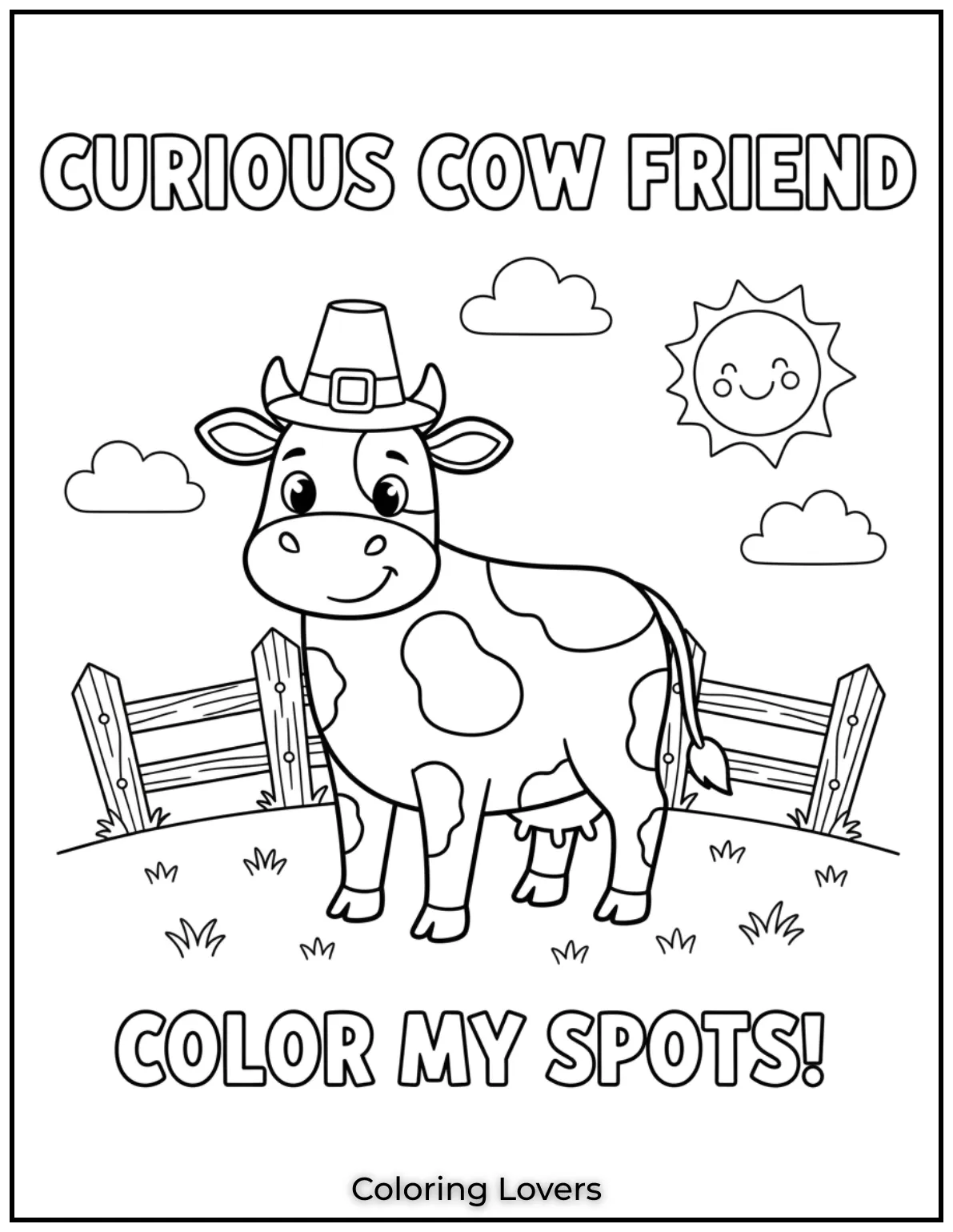 This curious cow with large spots is ready for some colorful imagination. Its simple design makes it easy for kids to add their personal touch