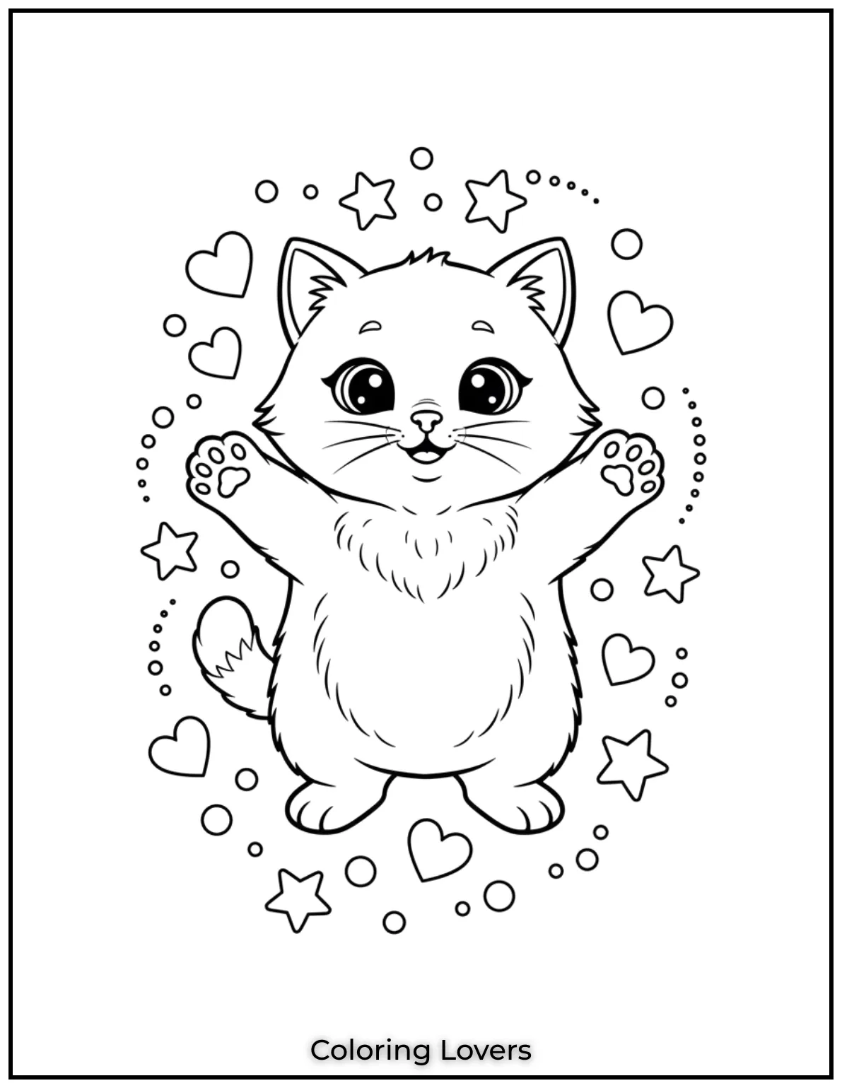 This cute kitten looks like its ready for a big hug. Such a fun way to mix hearts and paws in one picture