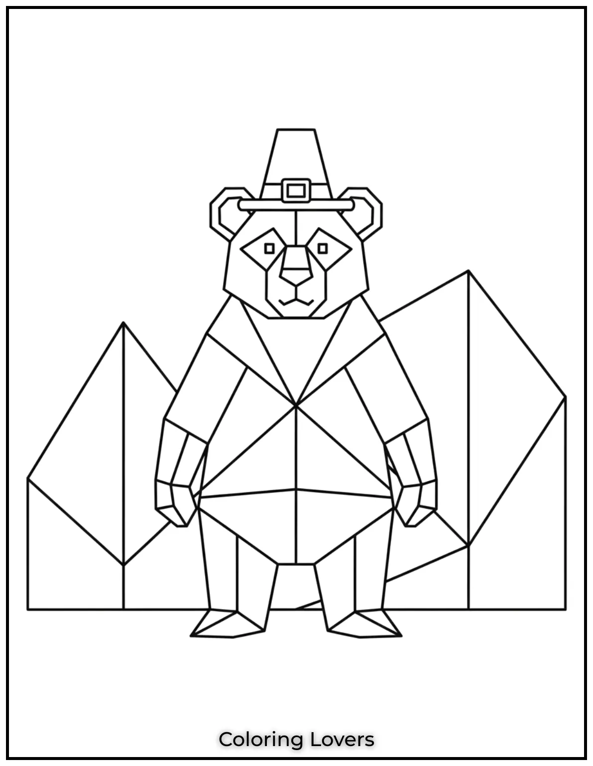 This geometric bear is composed of clean bold lines creating a unique modern art coloring