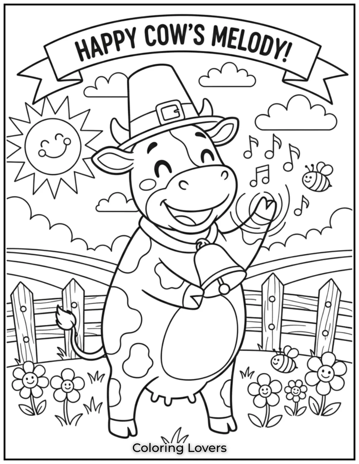 This happy cow ringing its bell looks like its enjoying the day. Kids will love imagining its tune as they color this cheerful character