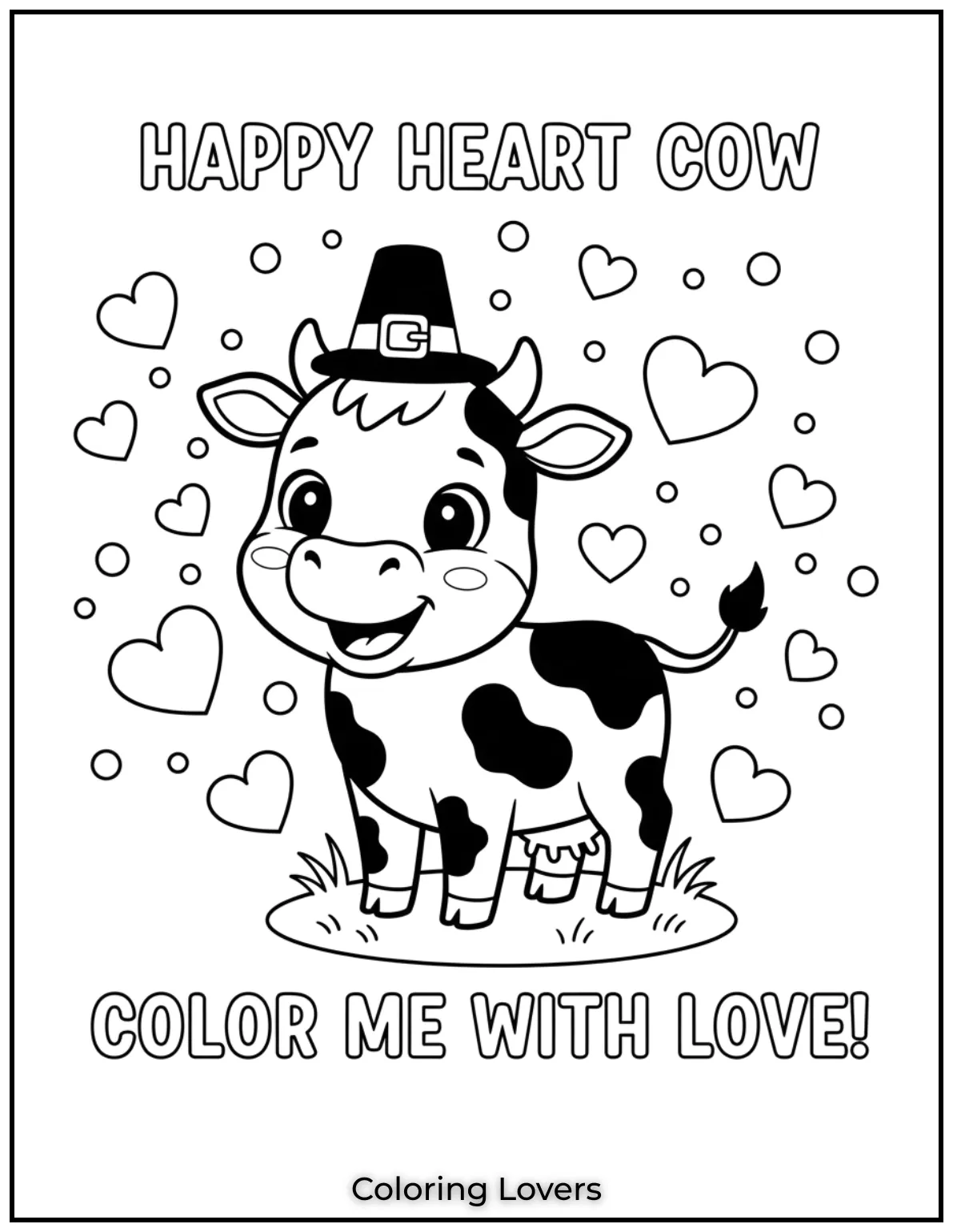 This happy little cow is surrounded by hearts radiating joy Kids will love bringing this cute character to life with their favorite bright colors