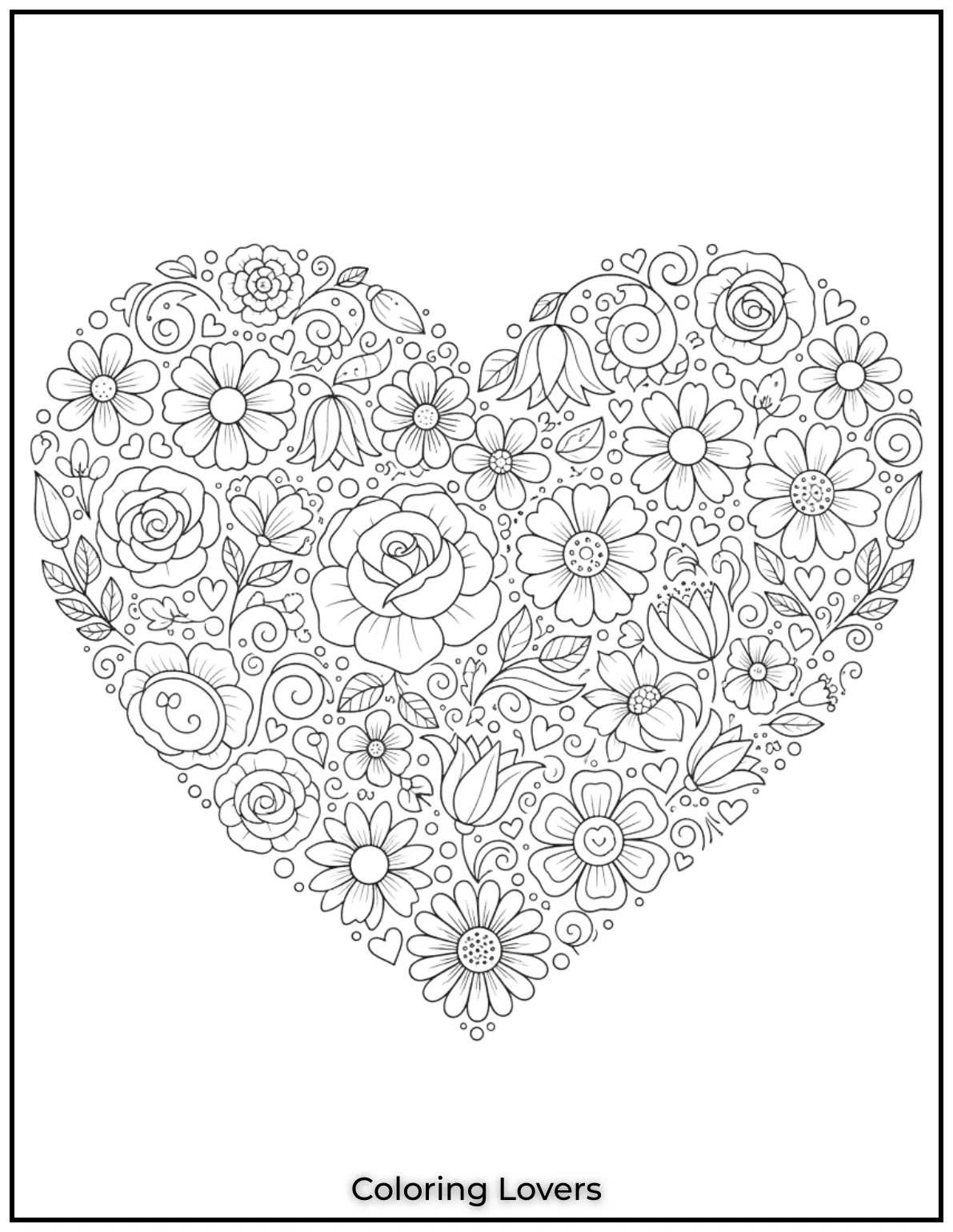 This heart and flowers design is a timeless favorite. Its such a cheerful coloring page for all ages