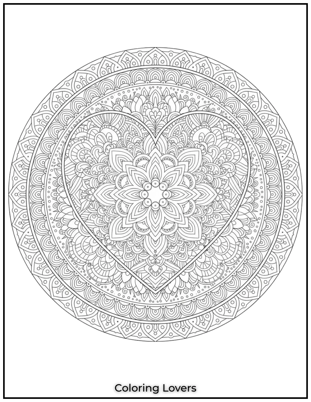 This intricate mandala heart is perfect for anyone looking for a relaxing mindful coloring