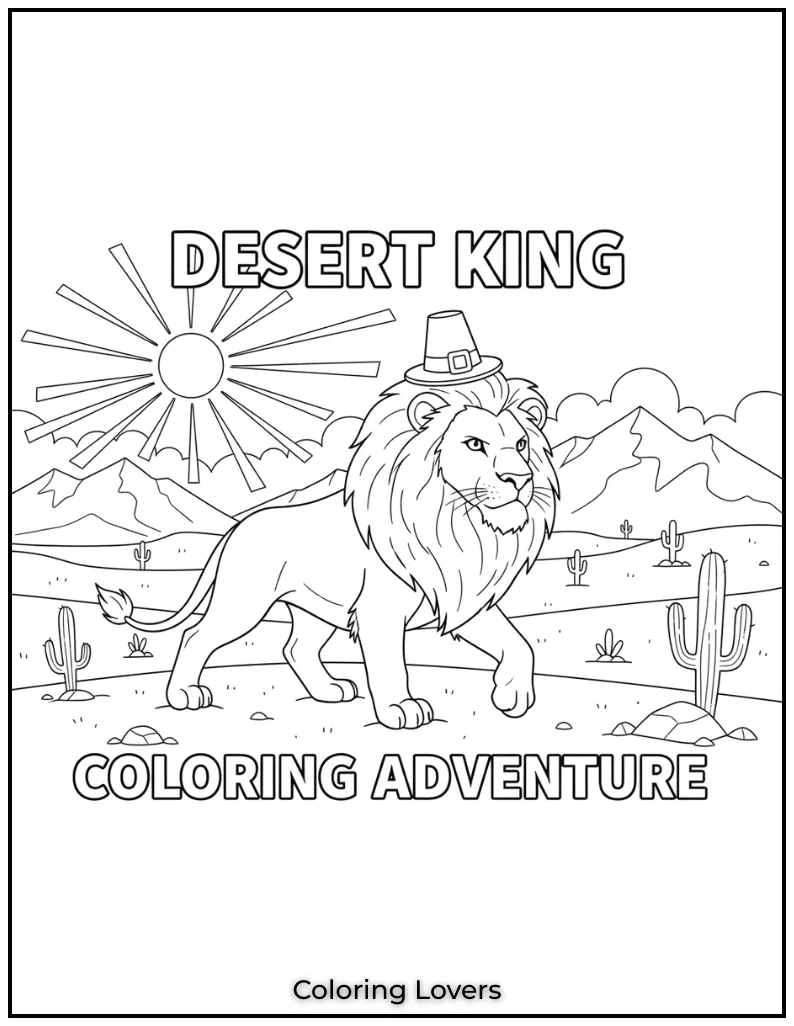 This lion walking through the desert has such a determined look. Drawing him in this unique setting was really fun