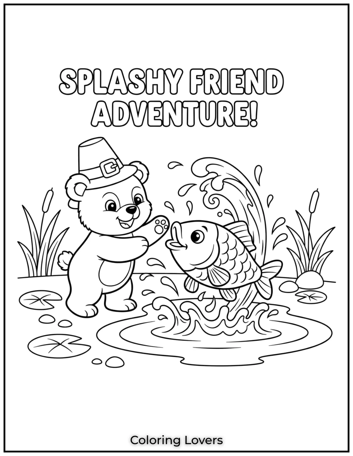 This little bear just found a splashy friend. Looks like someones about to have a fun water adventure