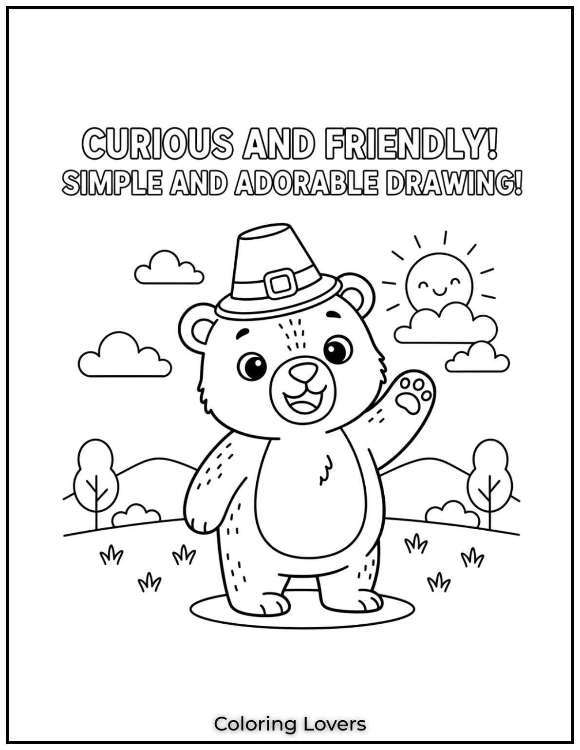 This little bear looks curious and friendly. A simple and adorable drawing for young kids to enjoy