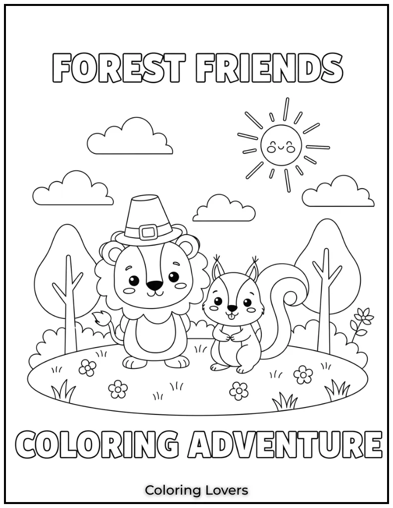 This little lion cub and his squirrel friend make the cutest team. I cant wait to see how kids color this adorable duo