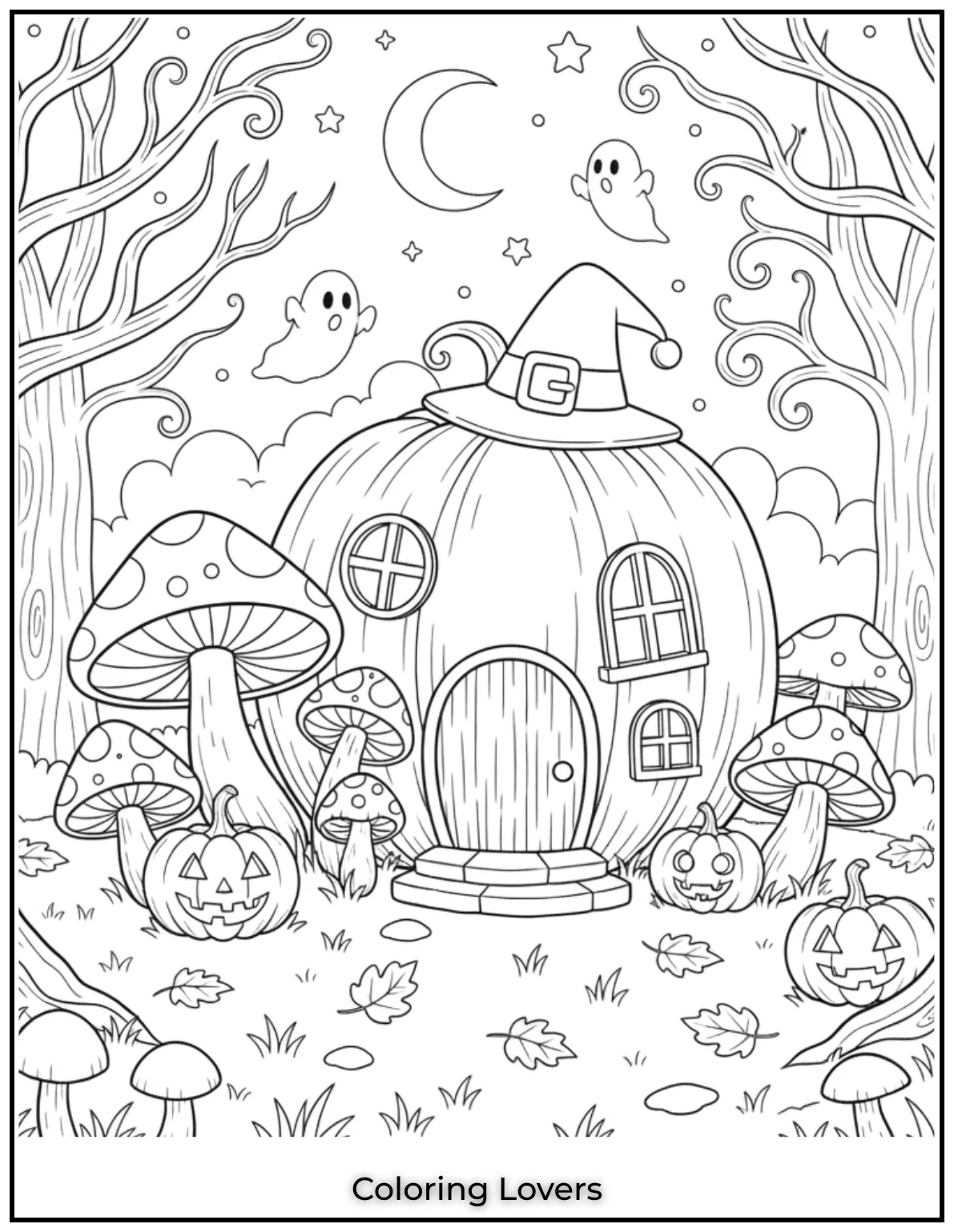 This little pumpkin house tucked into the forest with mushrooms all around feels like a cozy autumn hideaway