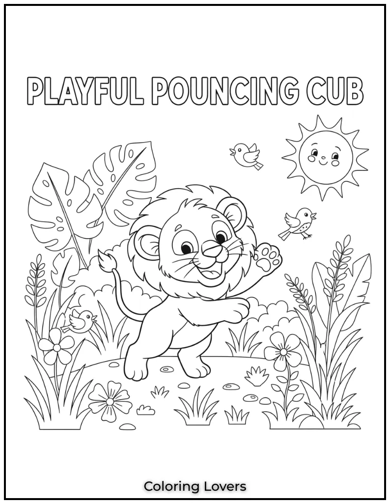 This playful lion cub looks ready to pounce. I can already imagine the fun kids will have bringing this energetic scene to life. 🙂