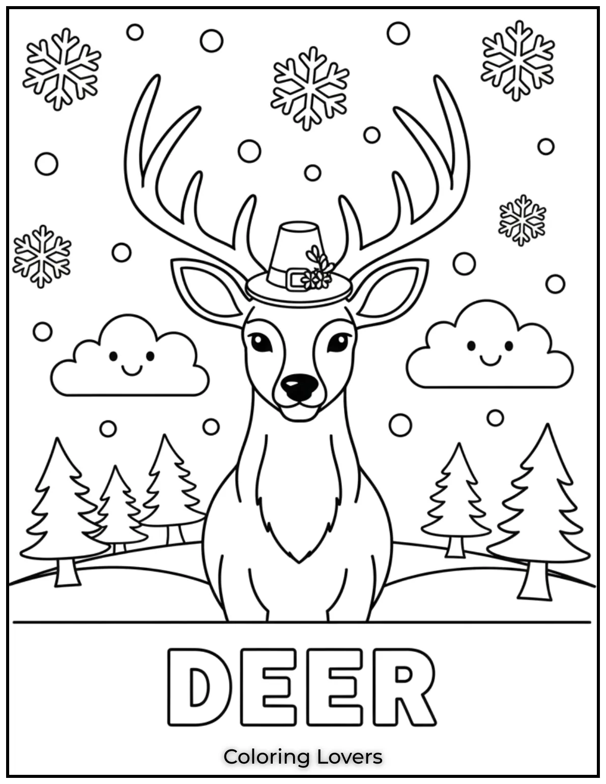 This proud deer stands tall with bold letters below. A great page to teach kids about animals
