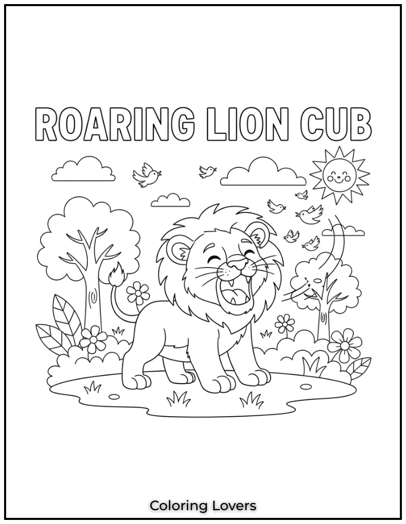 This roaring lion cub is full of energy. It was fun imagining this little one practicing his roar
