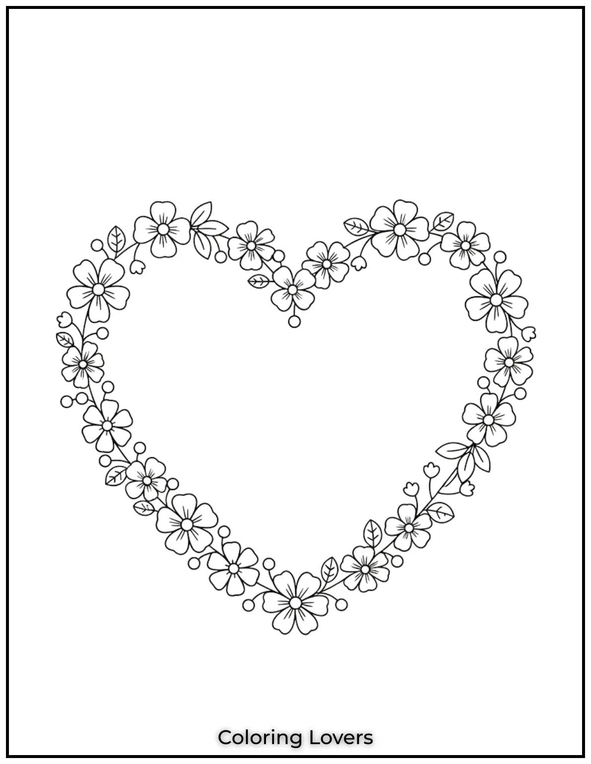 This simple floral heart wreath is so delicate. A beautiful coloring page for kids who love nature