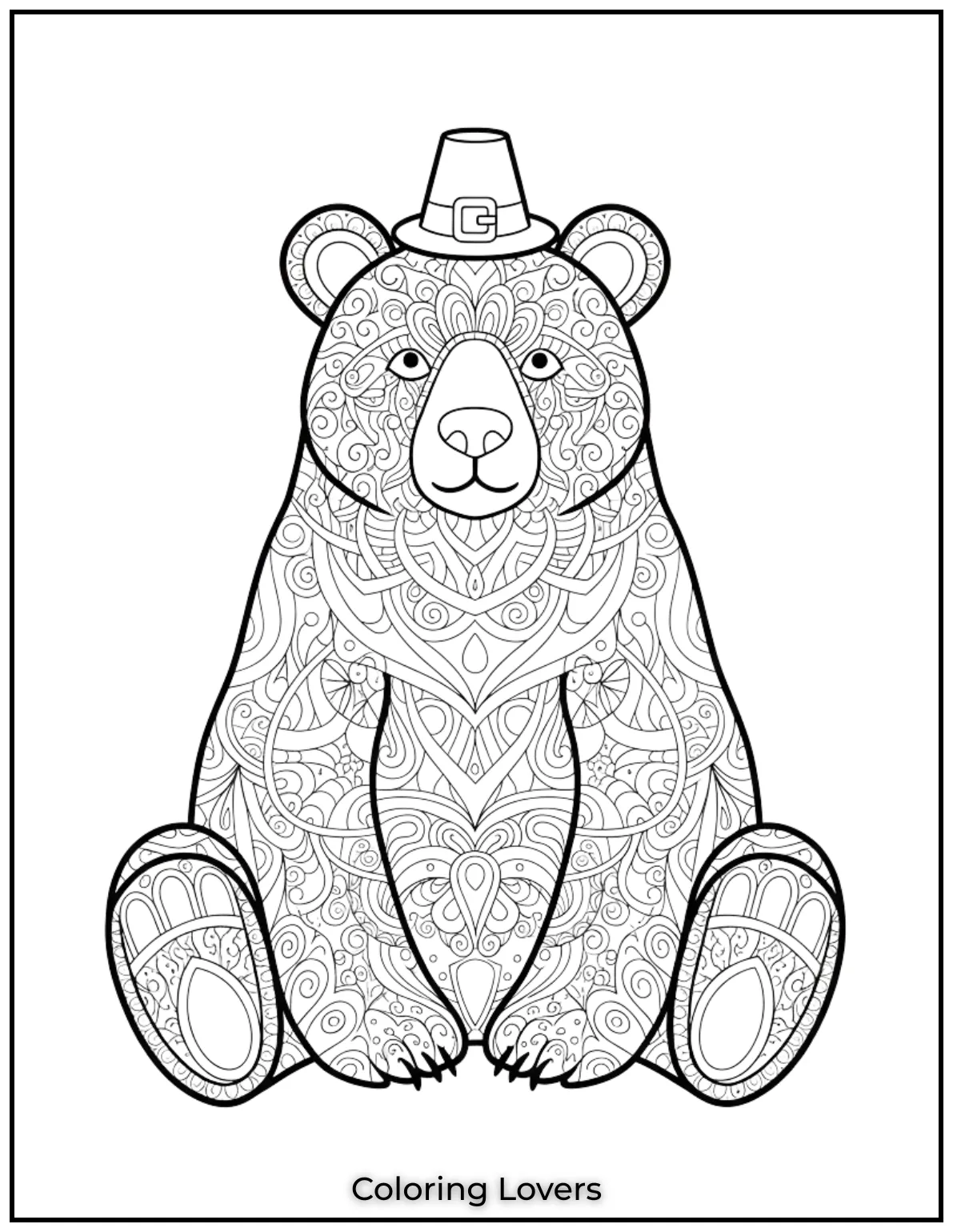 This sitting bear is decorated with mesmerizing patterns making it a wonderful choice for stress free coloring