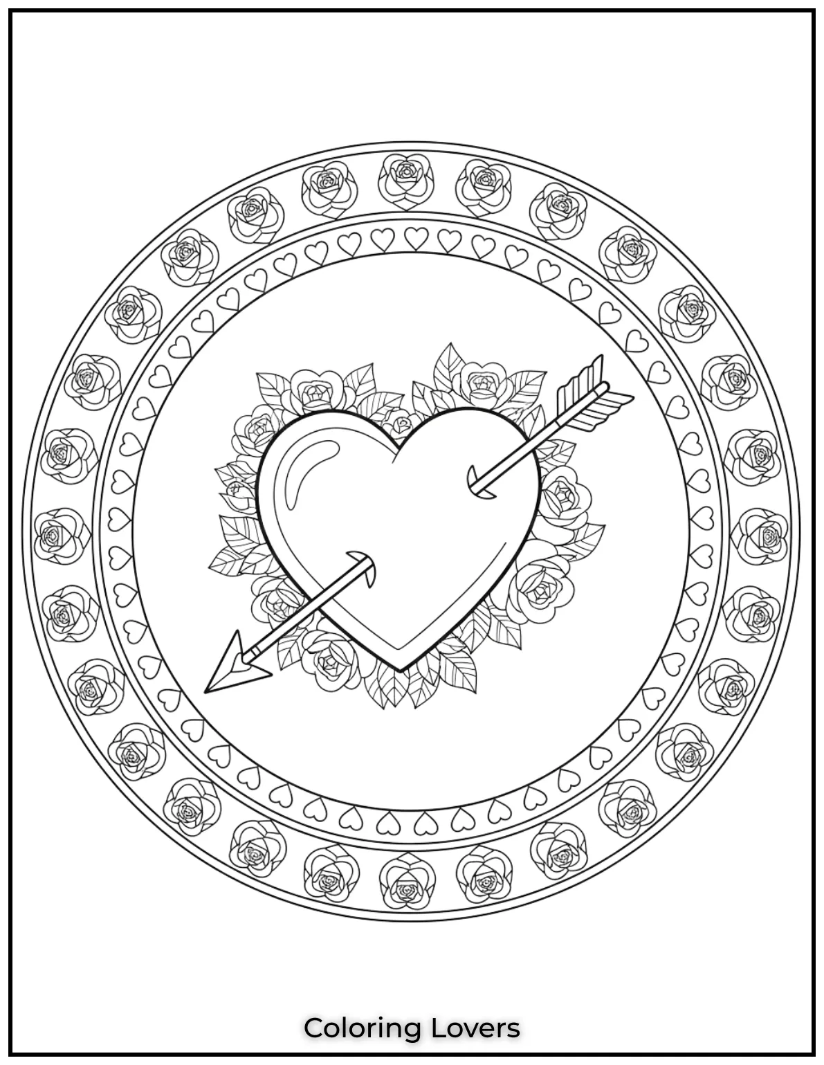 This sweet heart with roses and an arrow is such a classic design. Its like a little message of love on a coloring page