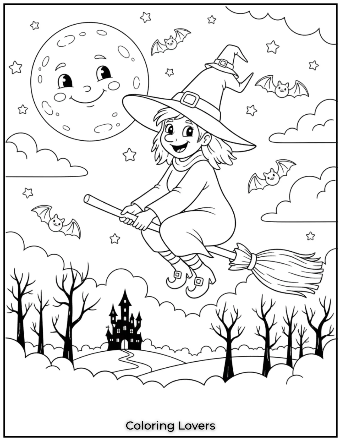 This witch flying under the full moon was one of my favorite things to draw