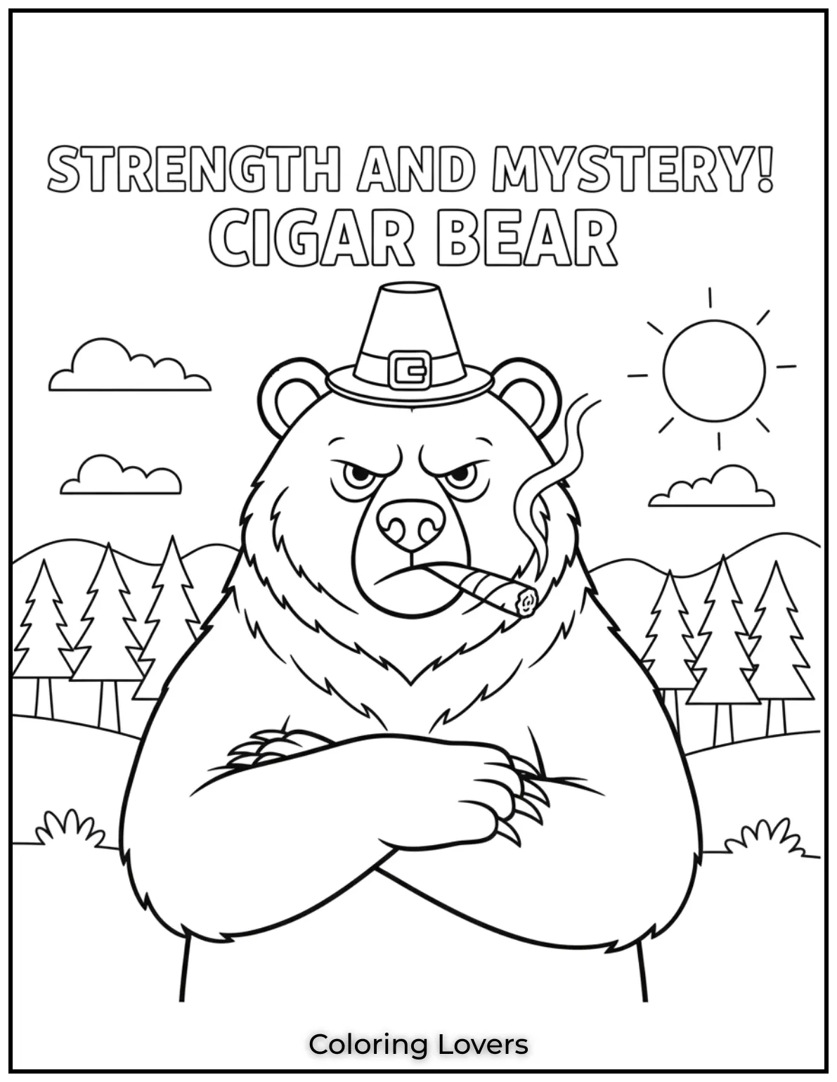 With a cigar in its mouth and a serious expression this grizzly bear radiates strength and mystery