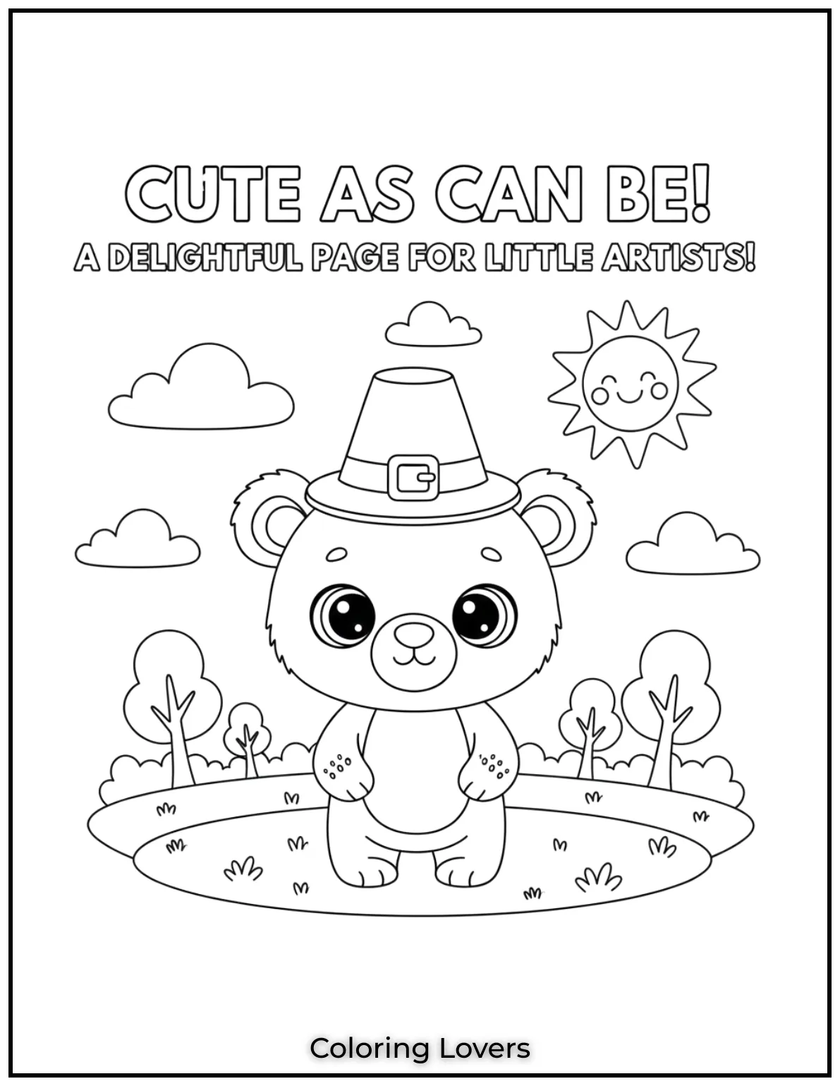 With big round eyes and tiny paws this baby bear is as cute as can be. A delightful page for little artists
