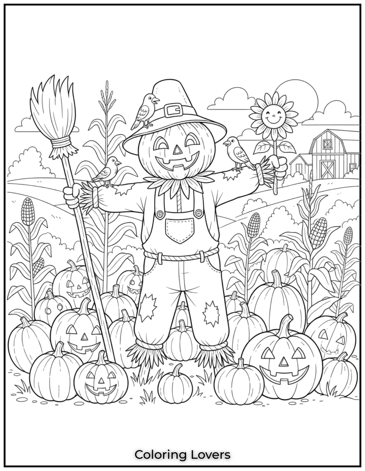 his friendly scarecrow with its jack o lantern head was so fun to create I imagined it standing proudly in a pumpkin patch keeping everything safe in this free printable