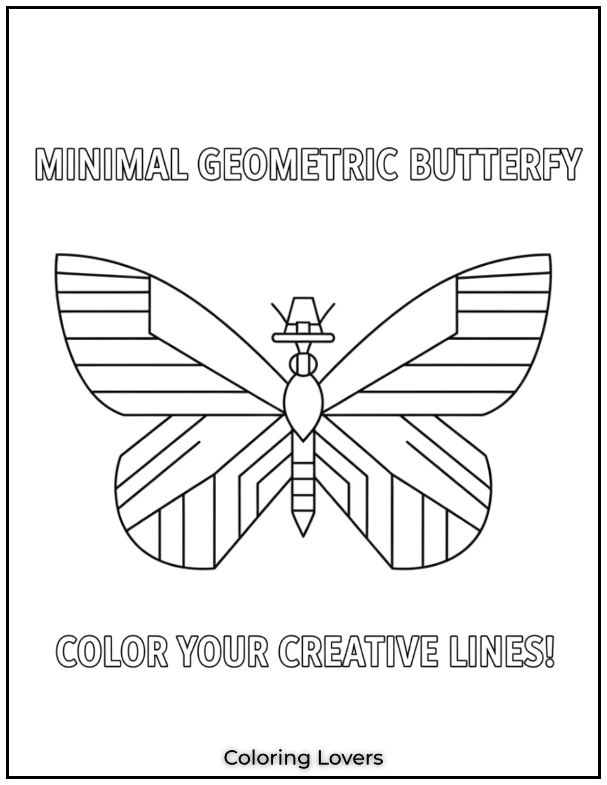 A butterfly design with minimalist geometric lines coloring sheets