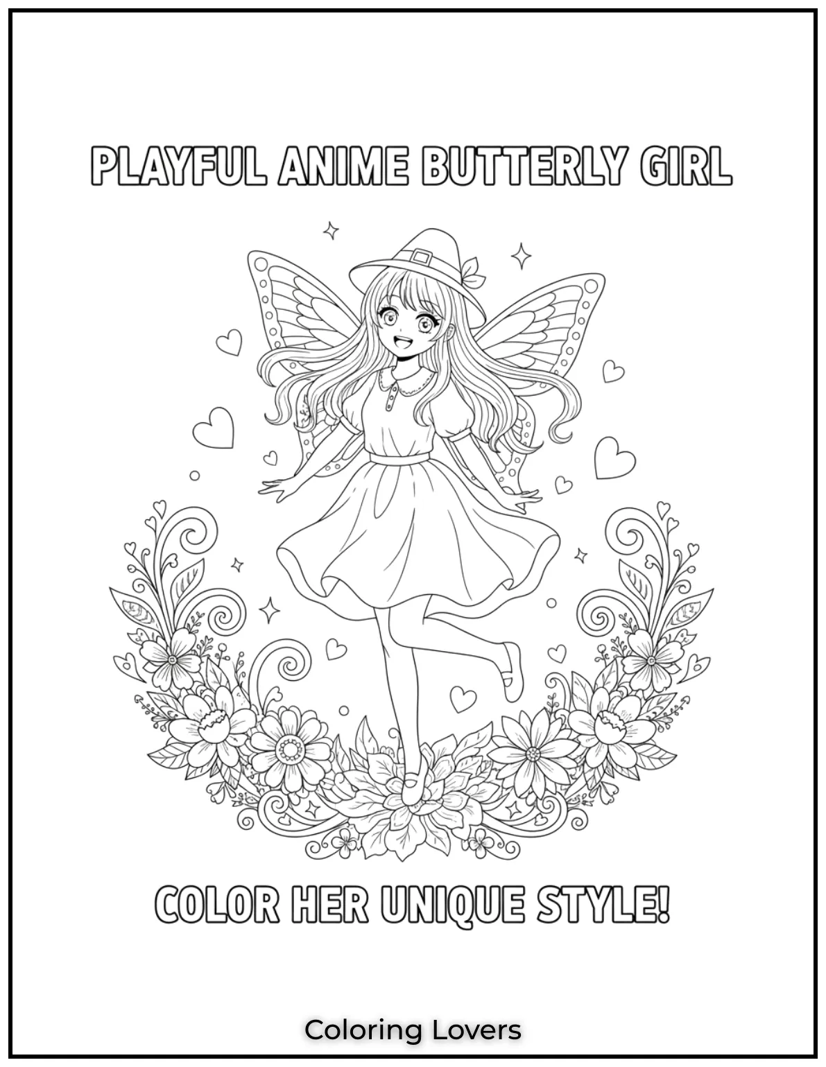 A cheerful anime girl with delicate butterfly wings.