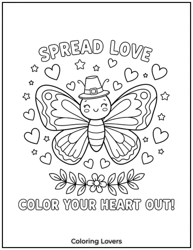 butterfly surrounded by hearts, waiting to spread love and colors