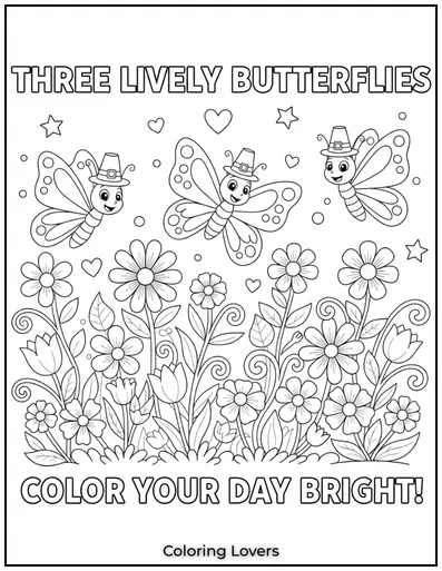 three lively butterflies flying over flowers
