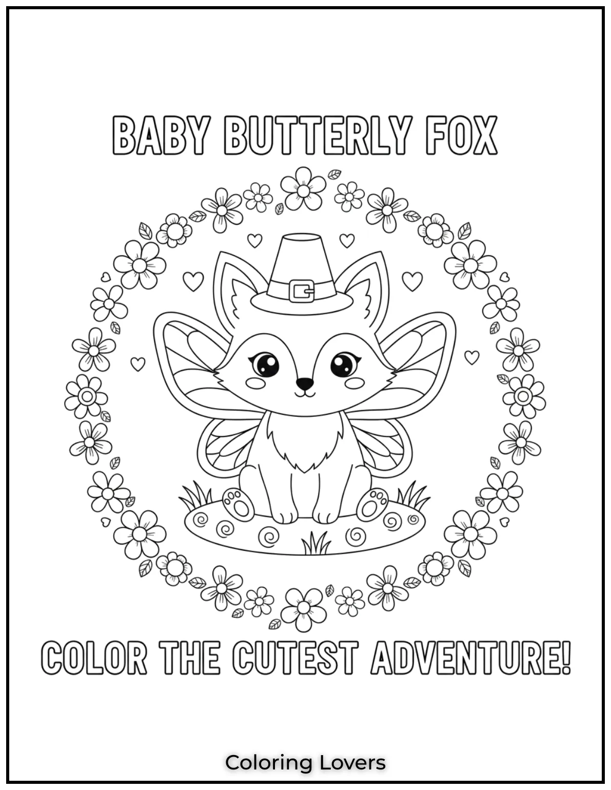 This adorable baby fox with butterfly wings  coloring pages to enjoy.