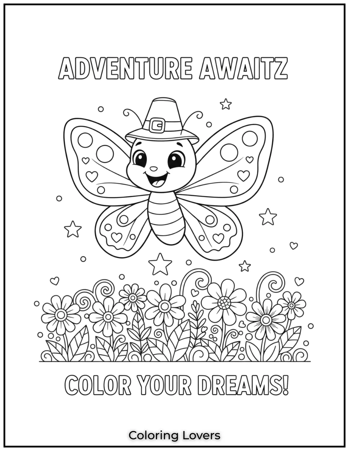 This adorable flying baby butterfly coloring page