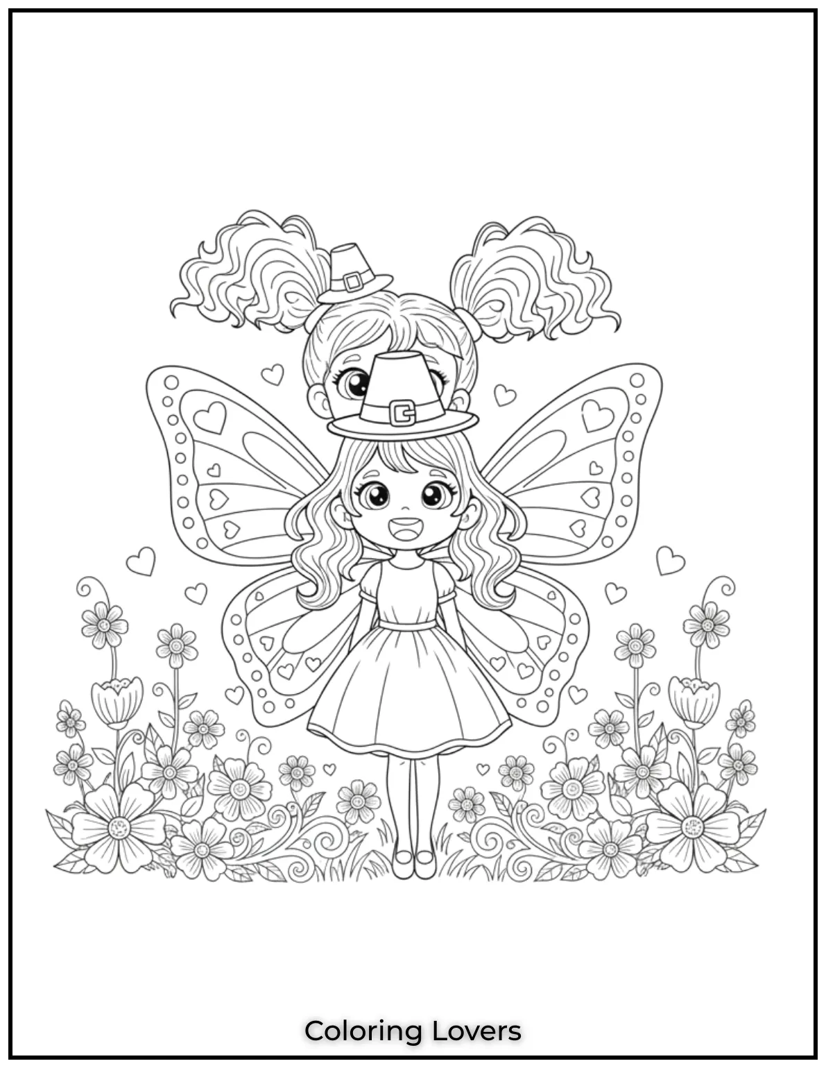 This cute anime girl with pigtails and butterfly wings radiates joy.
