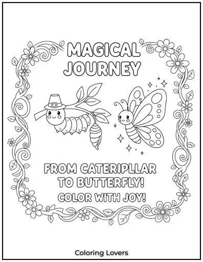  cute butterfly coloring page teaches the magical journey from caterpillar to butterfly