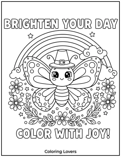 This cute butterfly with a cheerful rainbow is perfect for kids to brighten their day with creativity