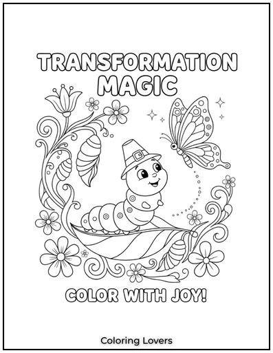 This cute caterpillar and butterfly duo are ready to show the magic of transformation. Color them with joy