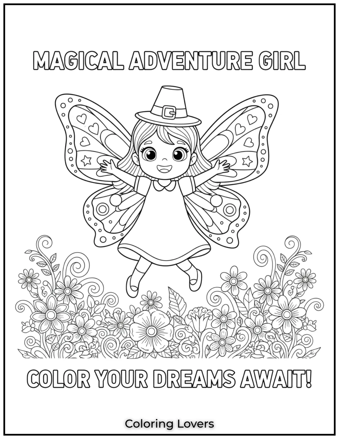 This cute girl with butterfly wings is ready to take flight.