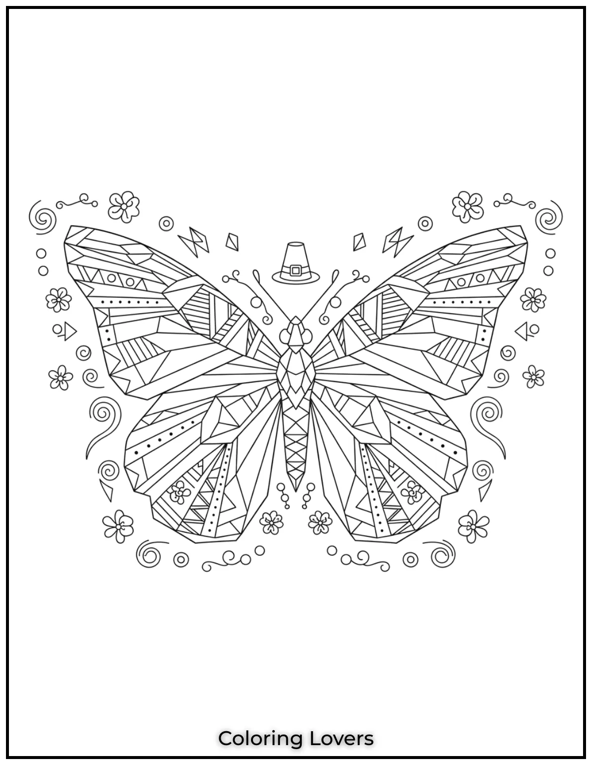 This modern geometric butterfly is ideal for detailed coloring. 
