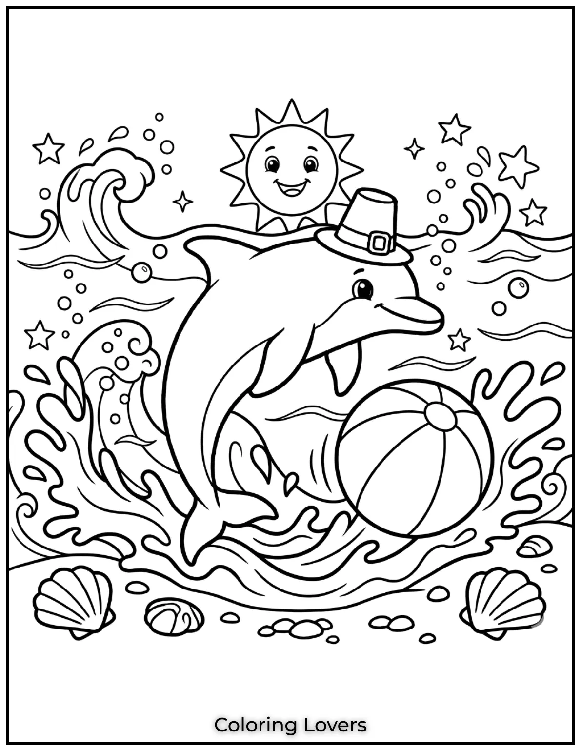 Cute and Easy Dolphin Coloring Pages 13 A cheerful baby dolphin jumps through the waves
