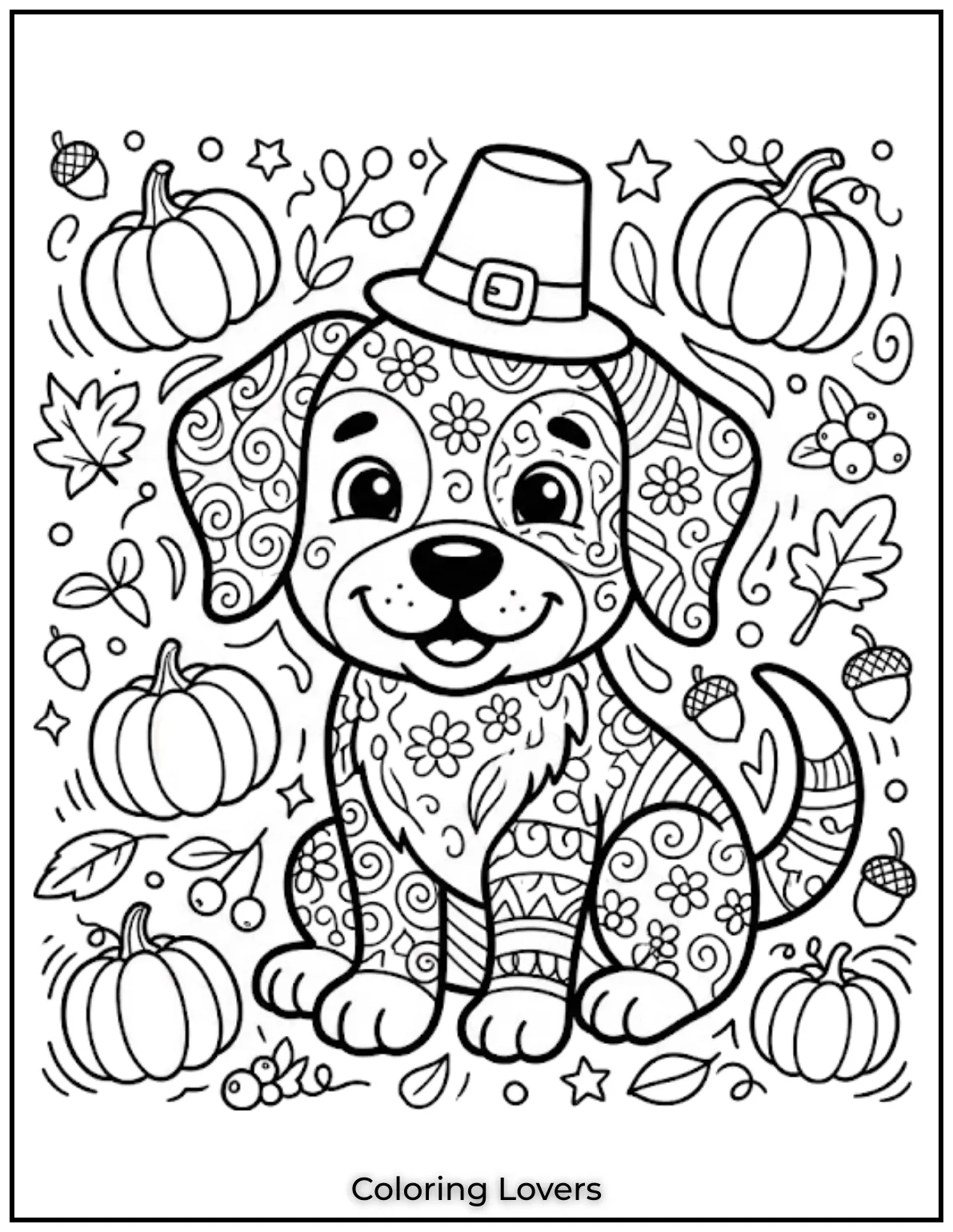 A detailed and artistic doodle-style puppy for coloring 