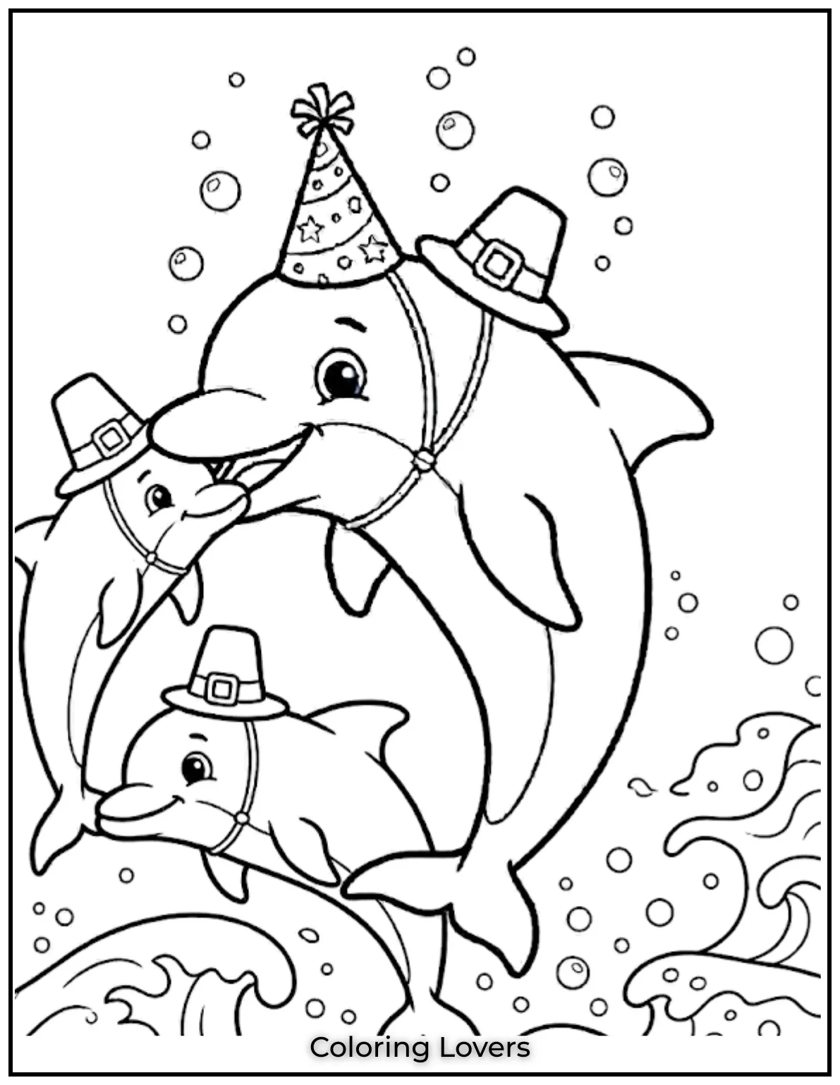 Cute and Easy Dolphin Coloring Pages 32 A dolphin and its baby leap together in harmony, leaving ripples in the water. This printable dolphin coloring page