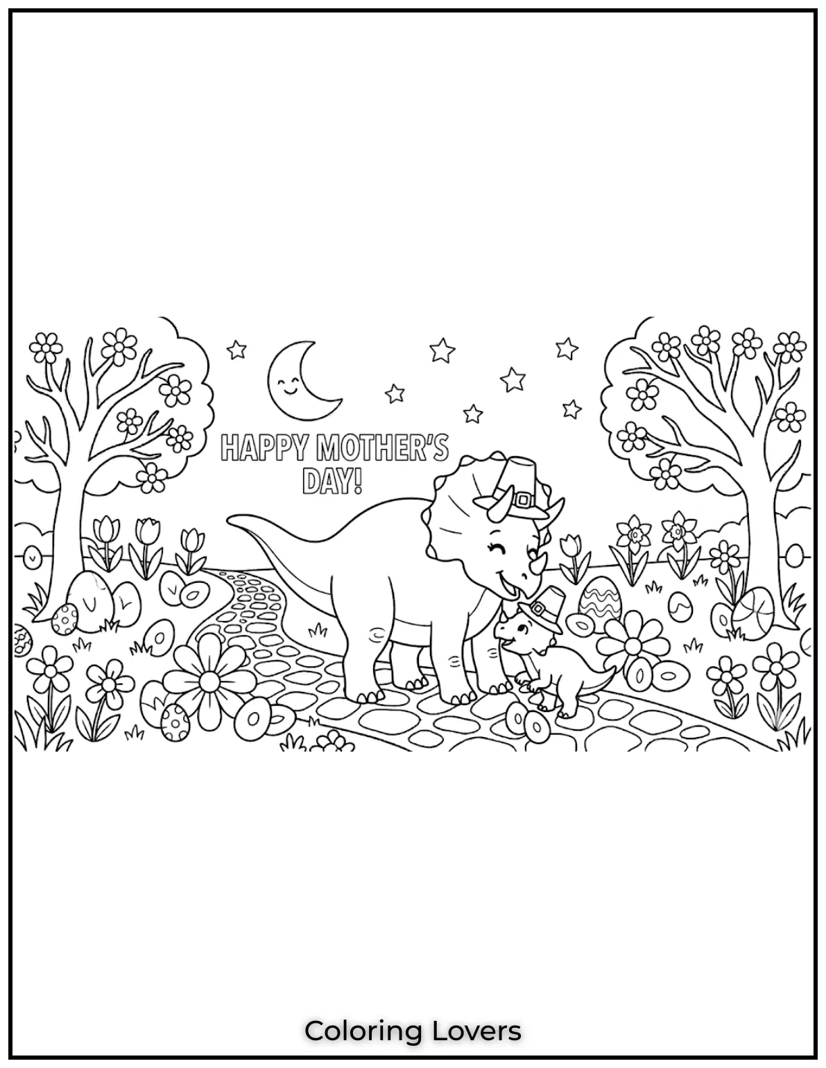 A heartwarming scene of a mother dinosaur with her little one.